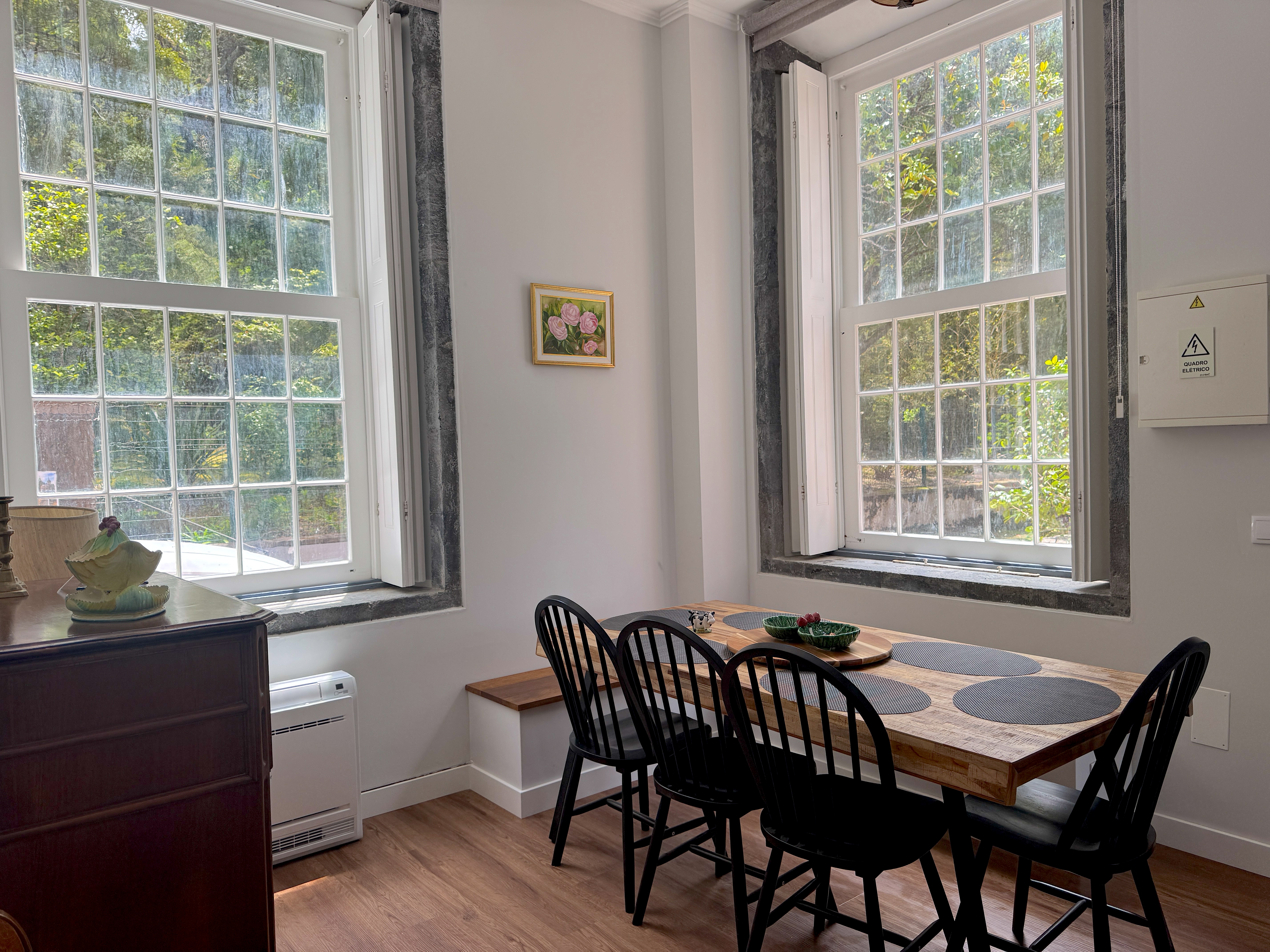 Dining area with garden windows